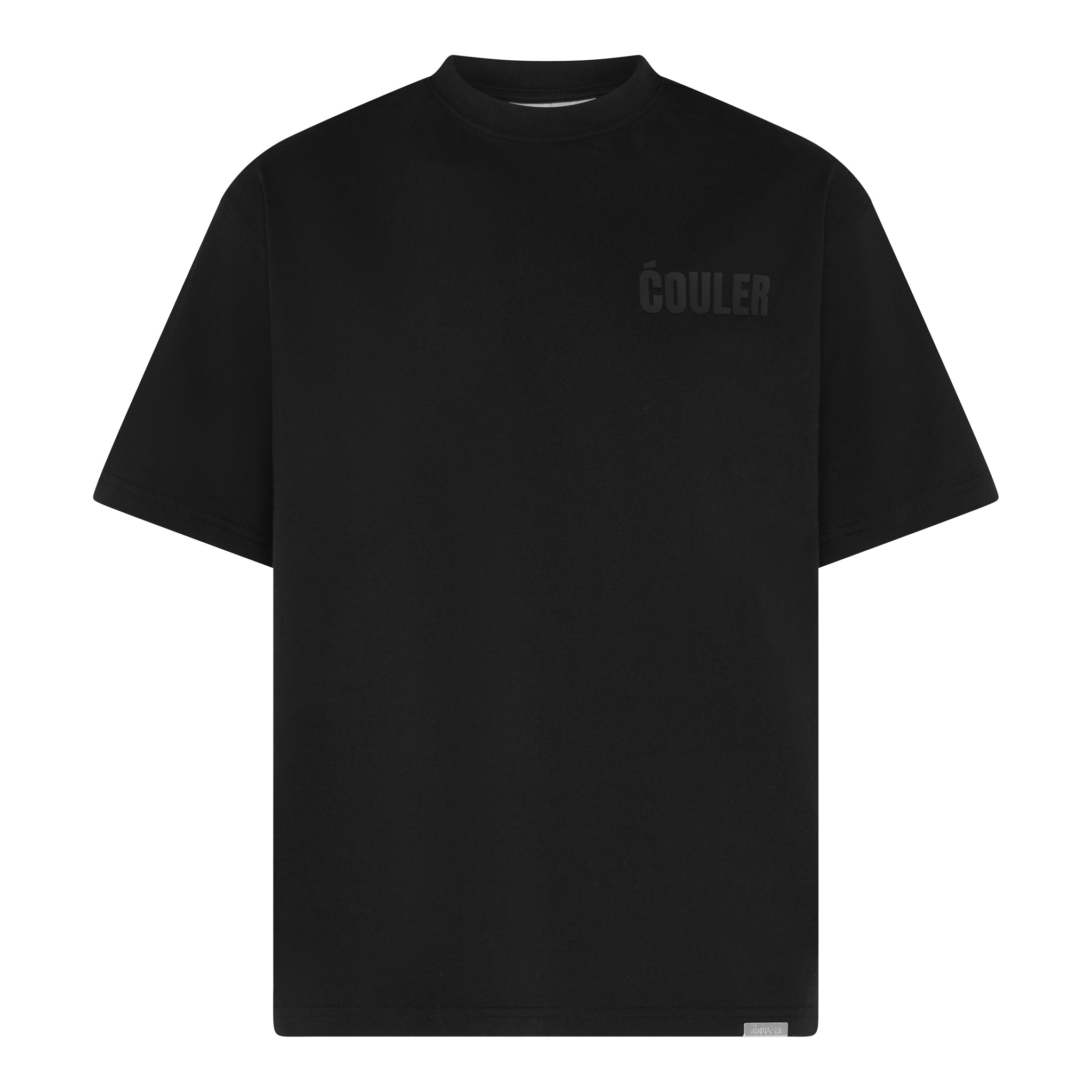 ĆOULER Black Oversized Tee – Close-Up of Logo Print
