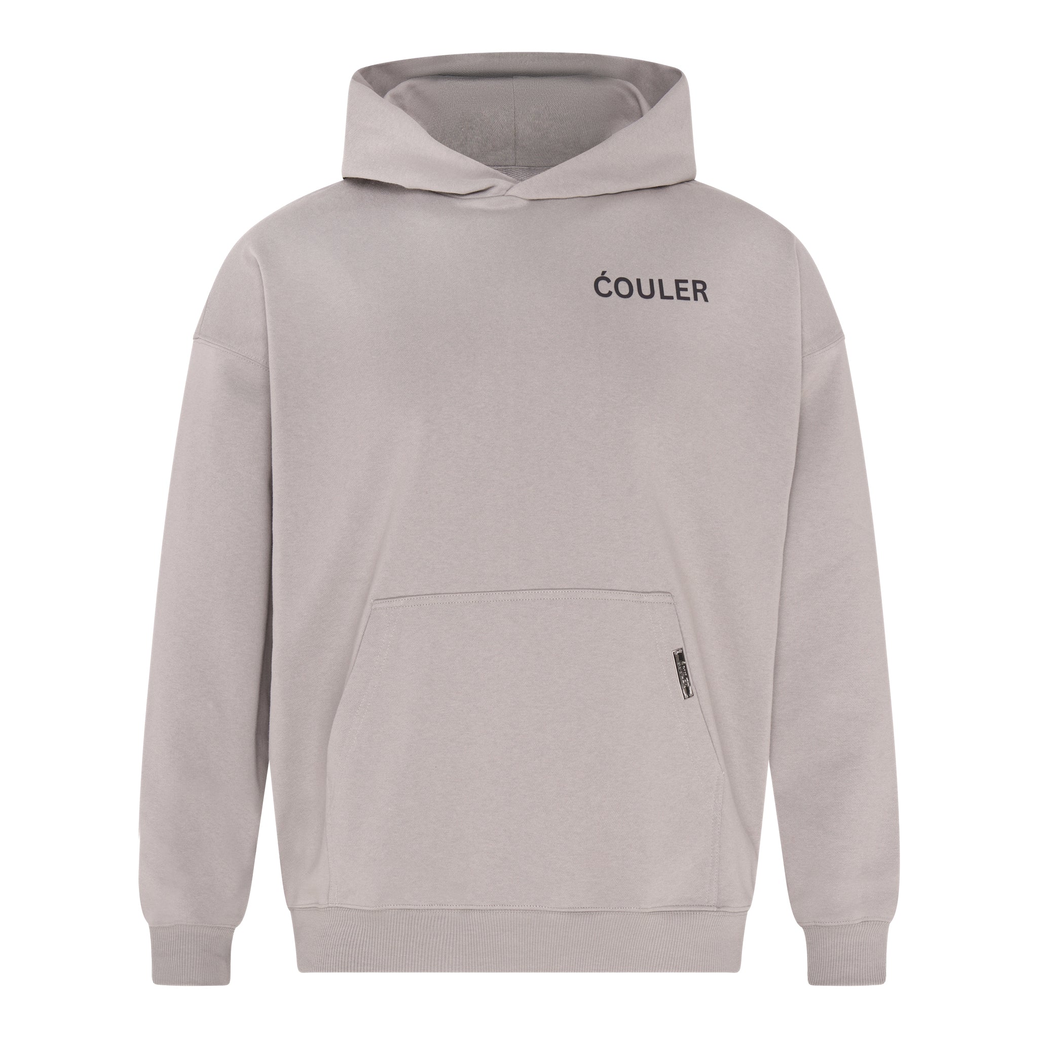 Grey Heavyweight Cotton Hoodie by ĆOULER – Close-Up of Design